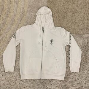 Chrome Hearts White Zip-Up Hoodie Back Cross Logo Men’s Size Large
